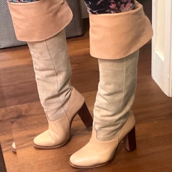 Over The Knee High Heel Boots - Suede/Leather Camel - Vintage Brazillian - Picture 5 of 13